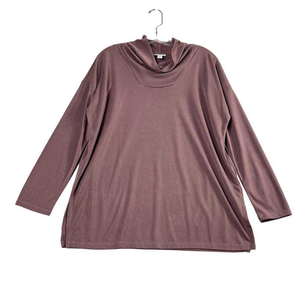 Pure Jill Sand Washed Ribbed Knit Tunic Top Long Sleeve Mauve Womens Medium